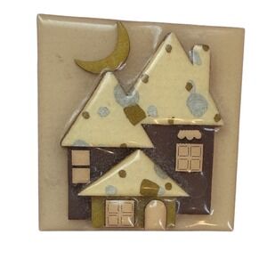 Designs by Lucinda House Pin Brooch Resin Art Whimsical Cottage Moon Handcrafted